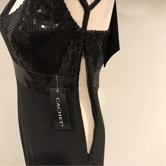 Black Cachet Halter Sequin Dress - Picture 9 of 13